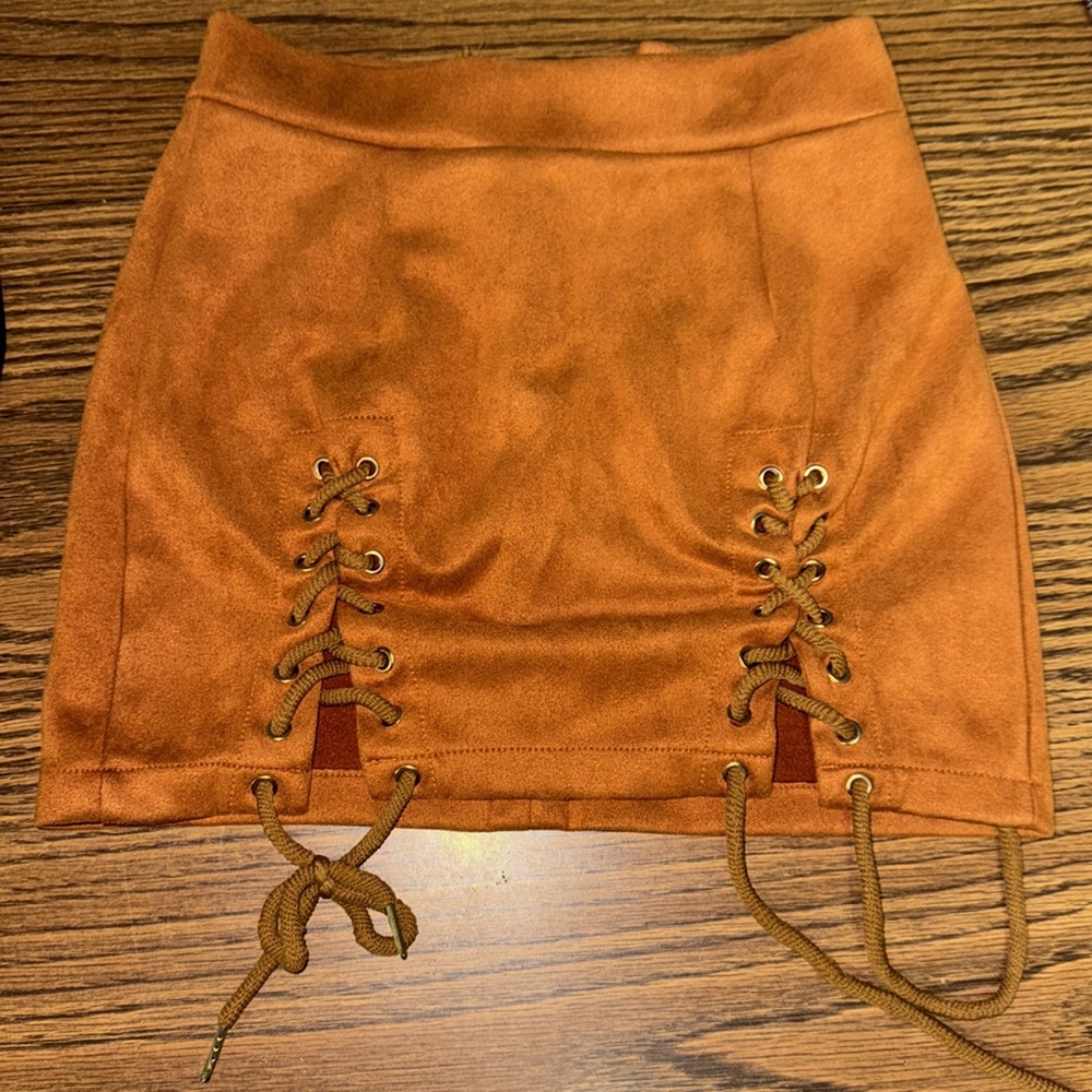 Suede lace up skirt